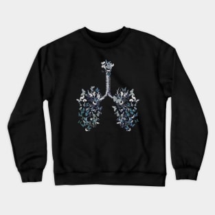 Lung Anatomy art,blue butterflies, Cancer Awareness Crewneck Sweatshirt